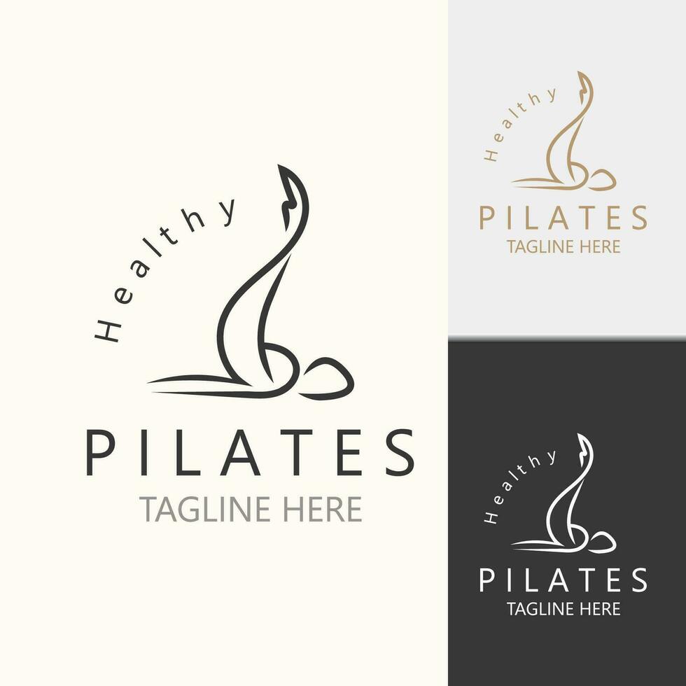 Abstract Pilates Logo, Yoga identity body balance vector monoline Design Template. wellness lifestyle