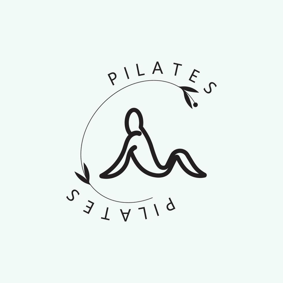 resumen pilates logo, yoga identidad cuerpo equilibrar vector monoline diseño modelo. bienestar estilo de vida