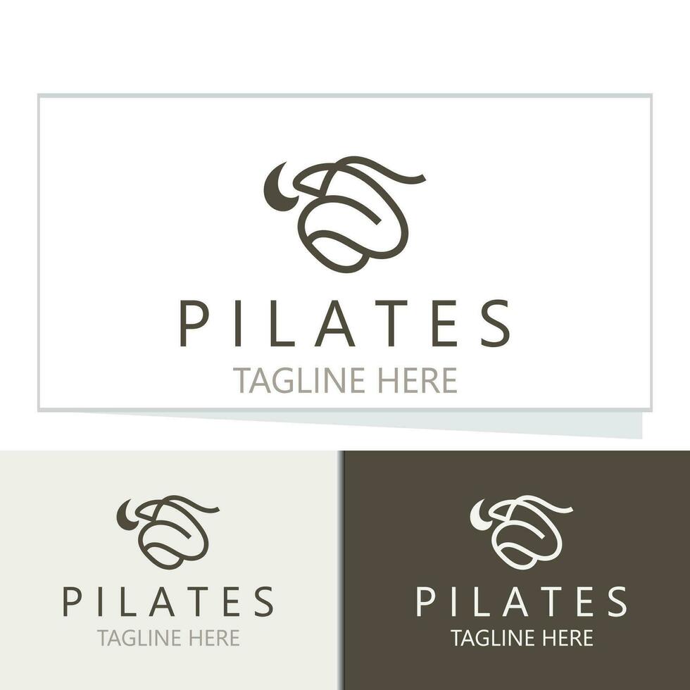 Abstract Pilates Logo, Yoga identity body balance vector monoline Design Template. wellness lifestyle