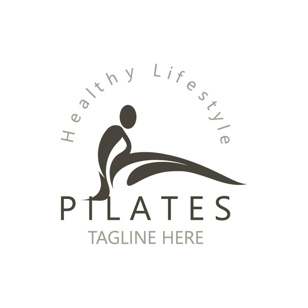 resumen pilates logo, yoga identidad cuerpo equilibrar vector monoline diseño modelo. bienestar estilo de vida