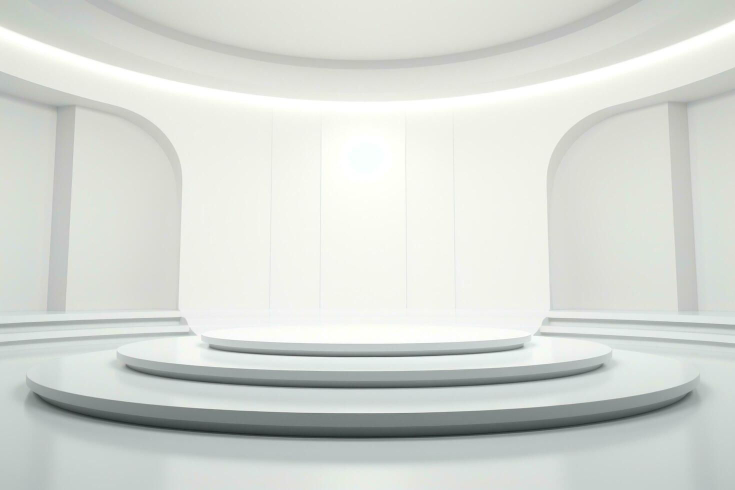 AI generated stage with a circular podium with a light bulb in place photo