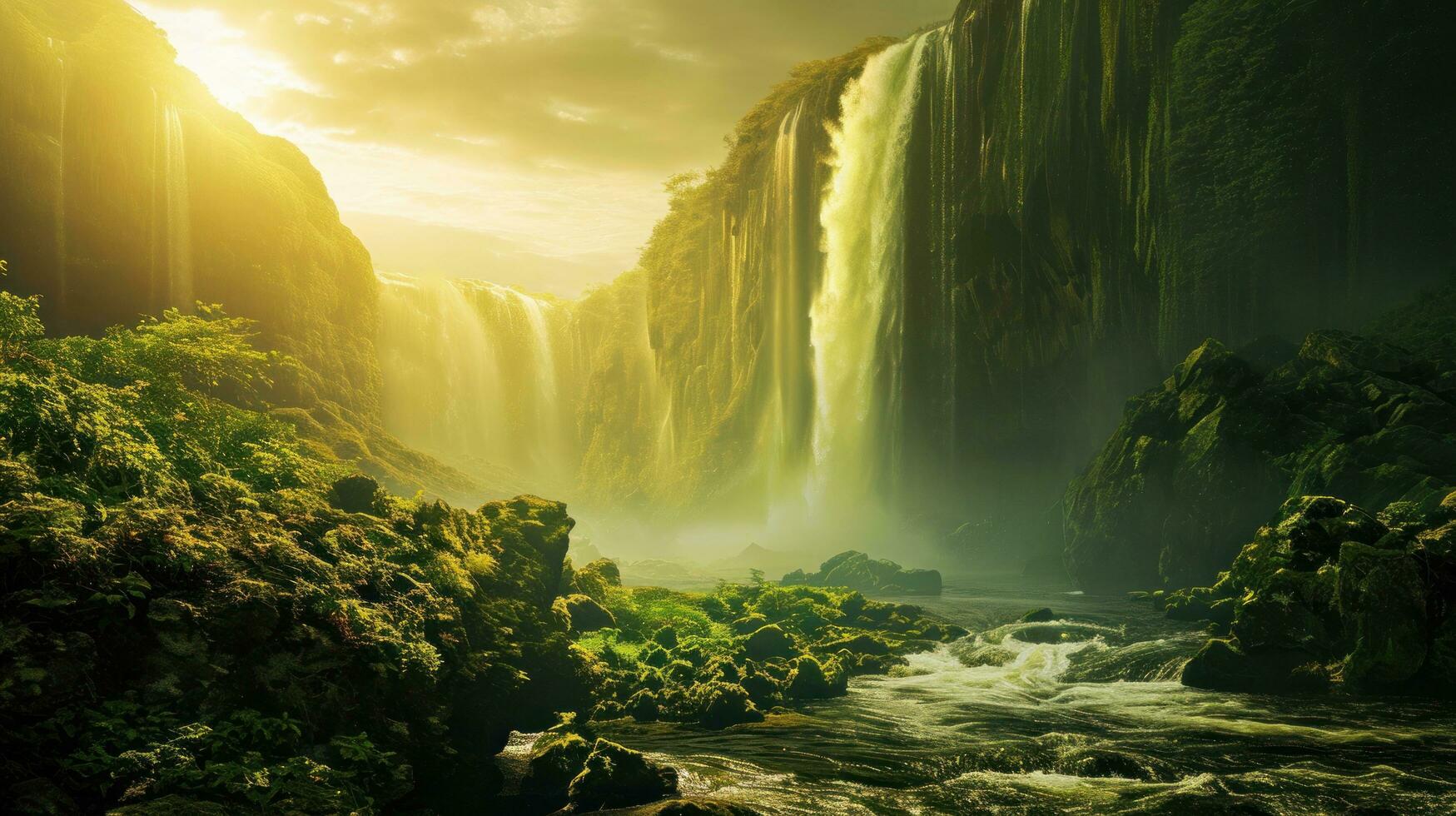 AI generated waterfall and stream landscape wallpapers photo