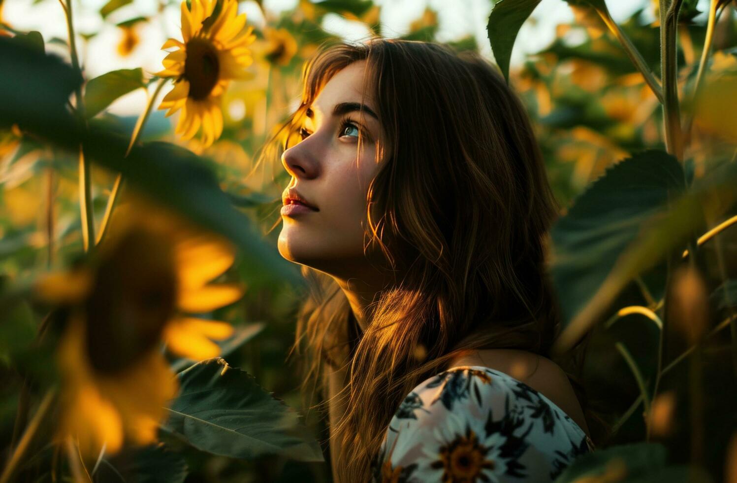 AI generated a girl next to a sunflower photo