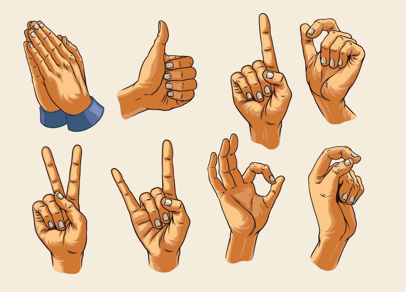 Hand Drawn of Various Male Hand Poses vector