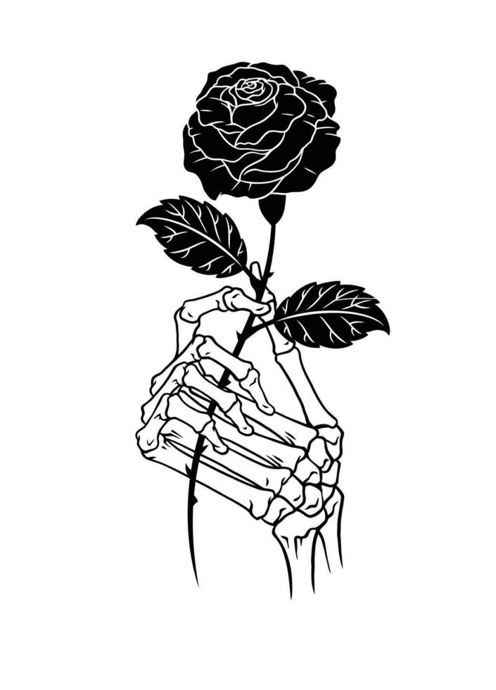 Hand Bone Holding a Black Rose Isolated vector