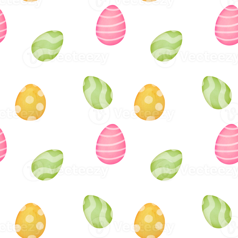 seamless pattern with plants, branches, eggs. happy Easter greeting card. bright cute Clipart, Paschal illustration on transparent background in watercolor style. Christian church holiday Easter png