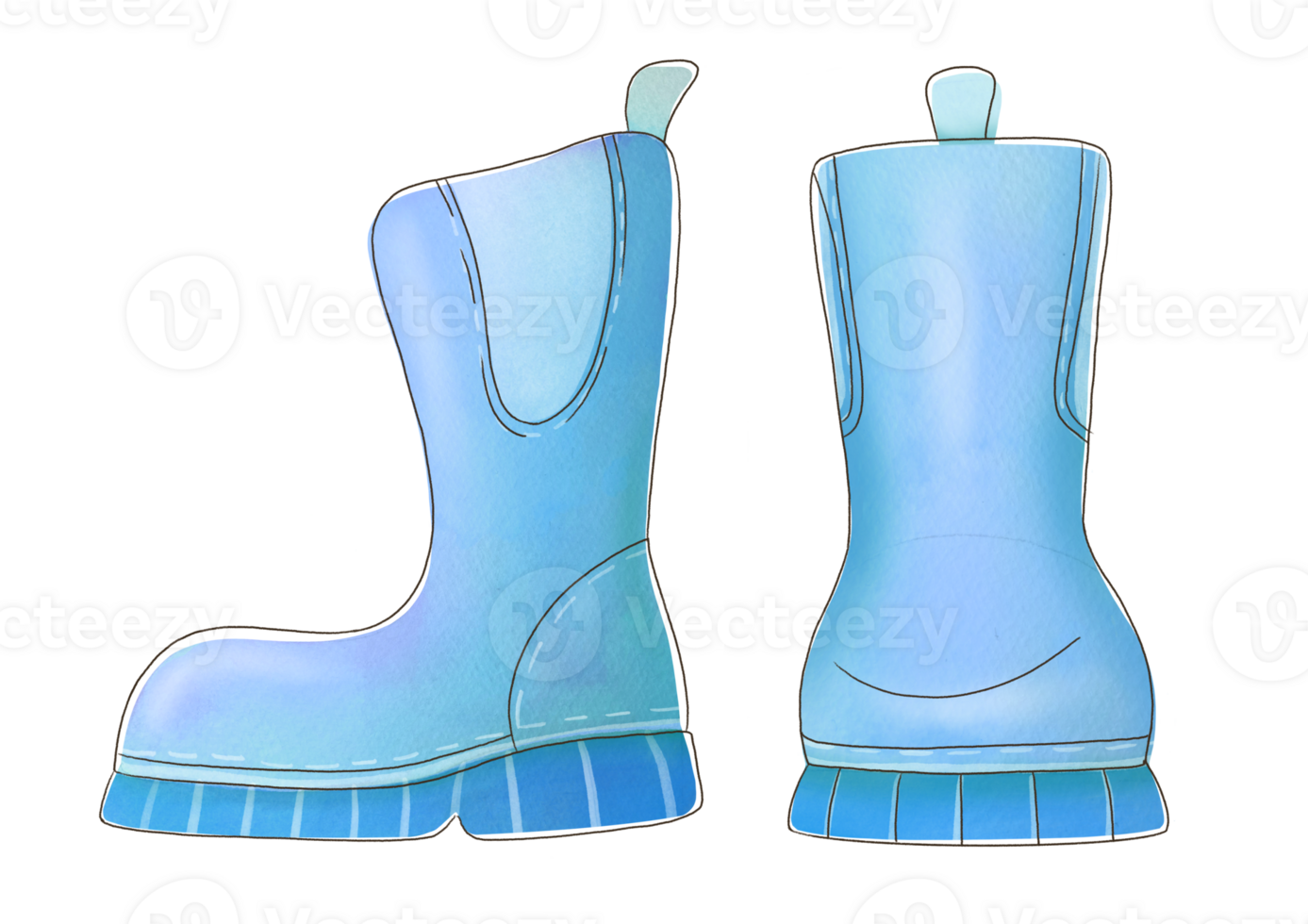 cut out, clip art watercolor blue cute rubber boots set on transparent background. clean protecting from moisture, rain, puddles for Gardening, farm. spring, autumn time png