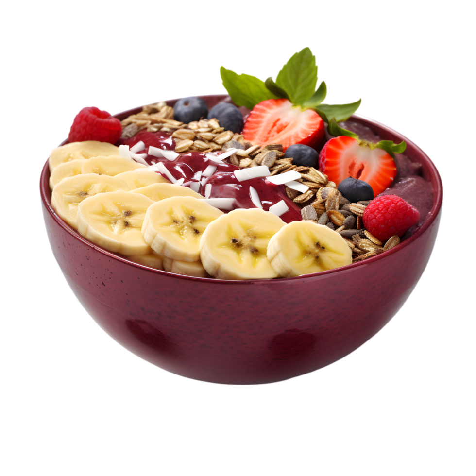 AI generated Bowl of Acai Bowl with Toppings on transparent background PNG image