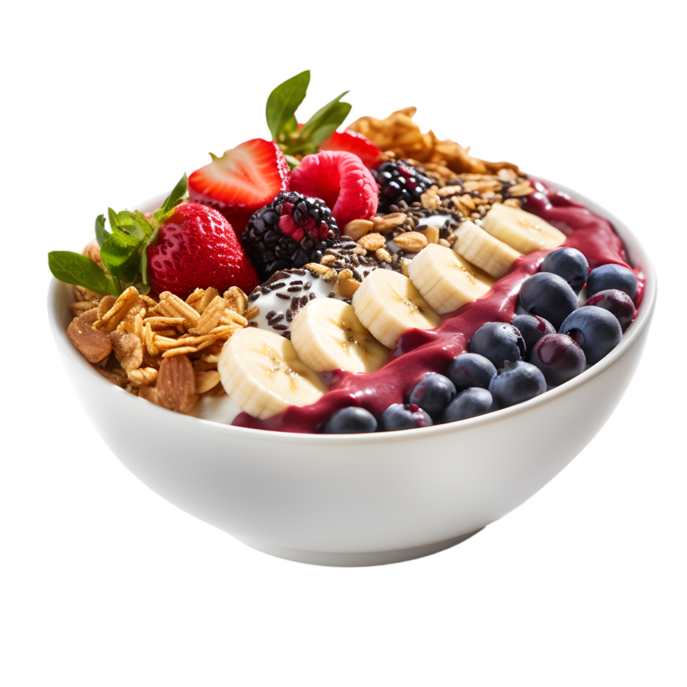 ai generiert Schüssel von acai Schüssel mit Belag auf transparent Hintergrund png Bild