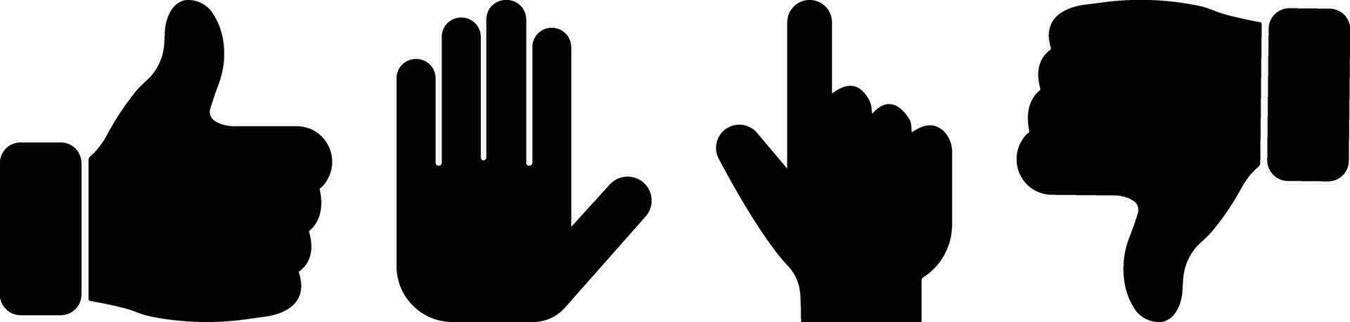 Hand gestures icon set in flat style. isolated on Included icons as fingers interaction, thumb up, thumb down, forefinger, hand use for stop symbols. vector apps, website