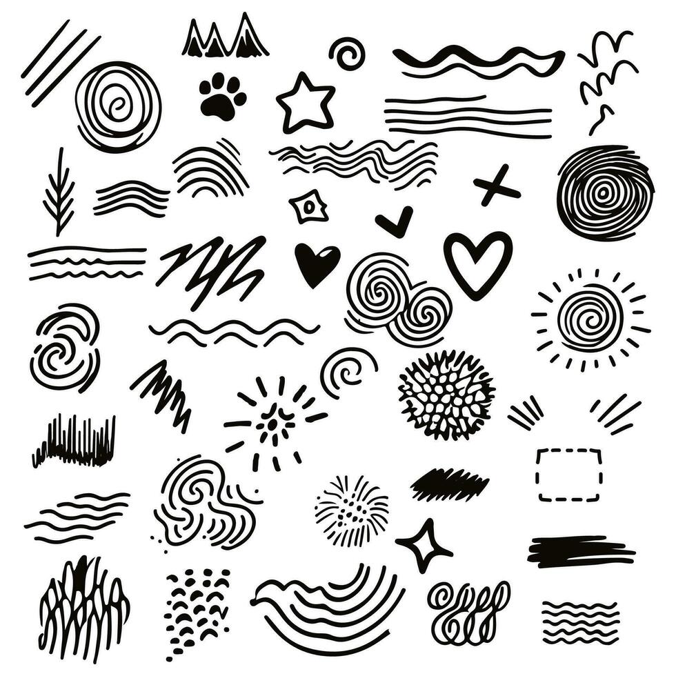 Hand drawn black elements scribble set vector