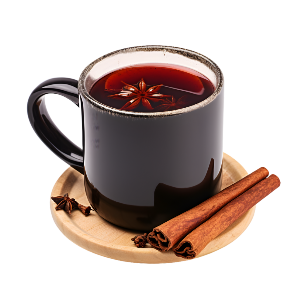 AI generated Mug of Mulled Wine with Cinnamon Stick on transparent background PNG image