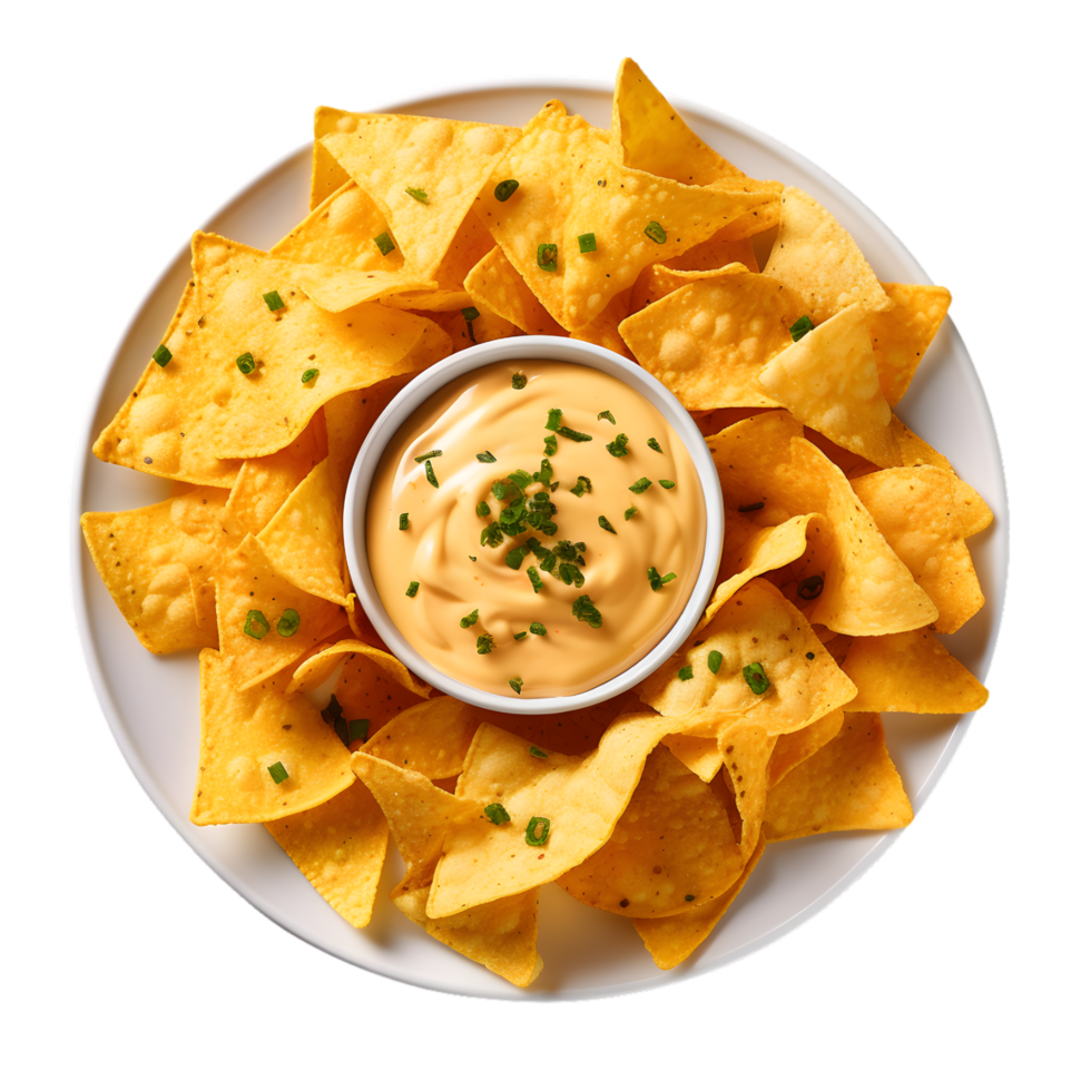 AI generated Plate of Nachos with Cheese Dip on transparent background PNG image