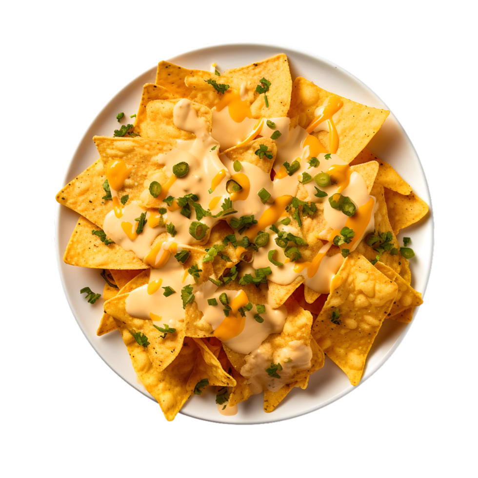 AI generated Plate of Nachos with Cheese Dip on transparent background PNG image