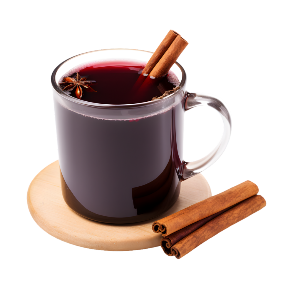 AI generated Mug of Mulled Wine with Cinnamon Stick on transparent background PNG image