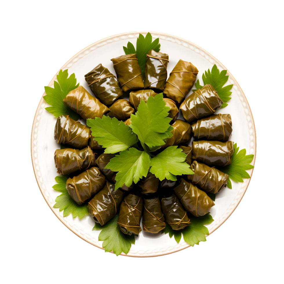 AI generated Plate of Stuffed Grape Leaves on transparent background PNG image