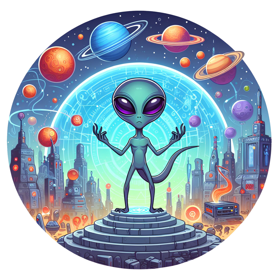 AI generated alien monster cartoon on transparent background png