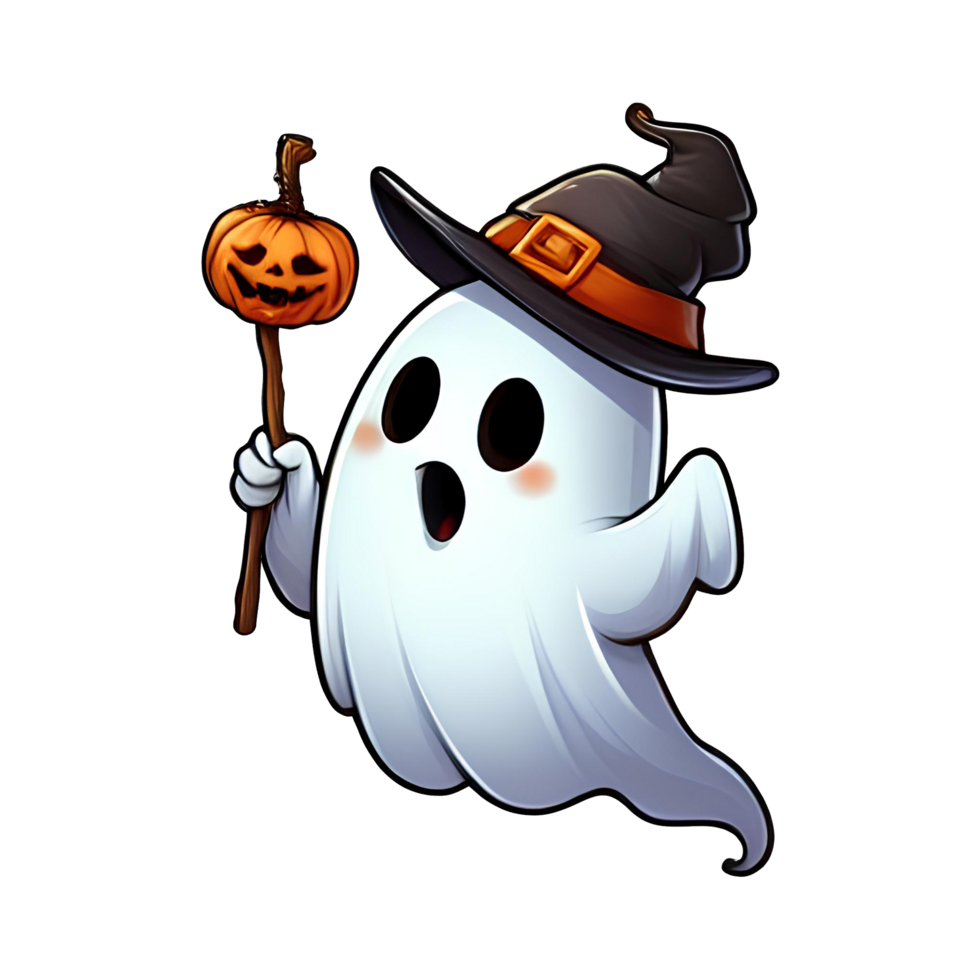 AI generated halloween ghost. cartoon style. on transparent background png