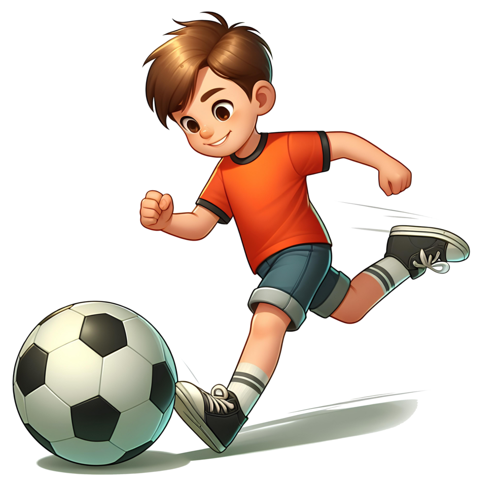 AI generated a boy kicks a ball. cartoon style. on transparent background png