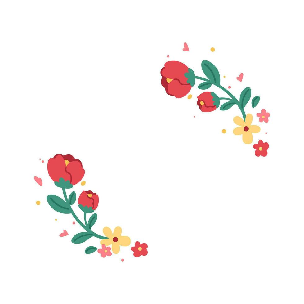 conjunto de linda rojo amarillo y rosado flores arreglo con verde hojas aislado vector en blanco antecedentes. vistoso floral elemento para Boda o saludo tarjeta diseño.