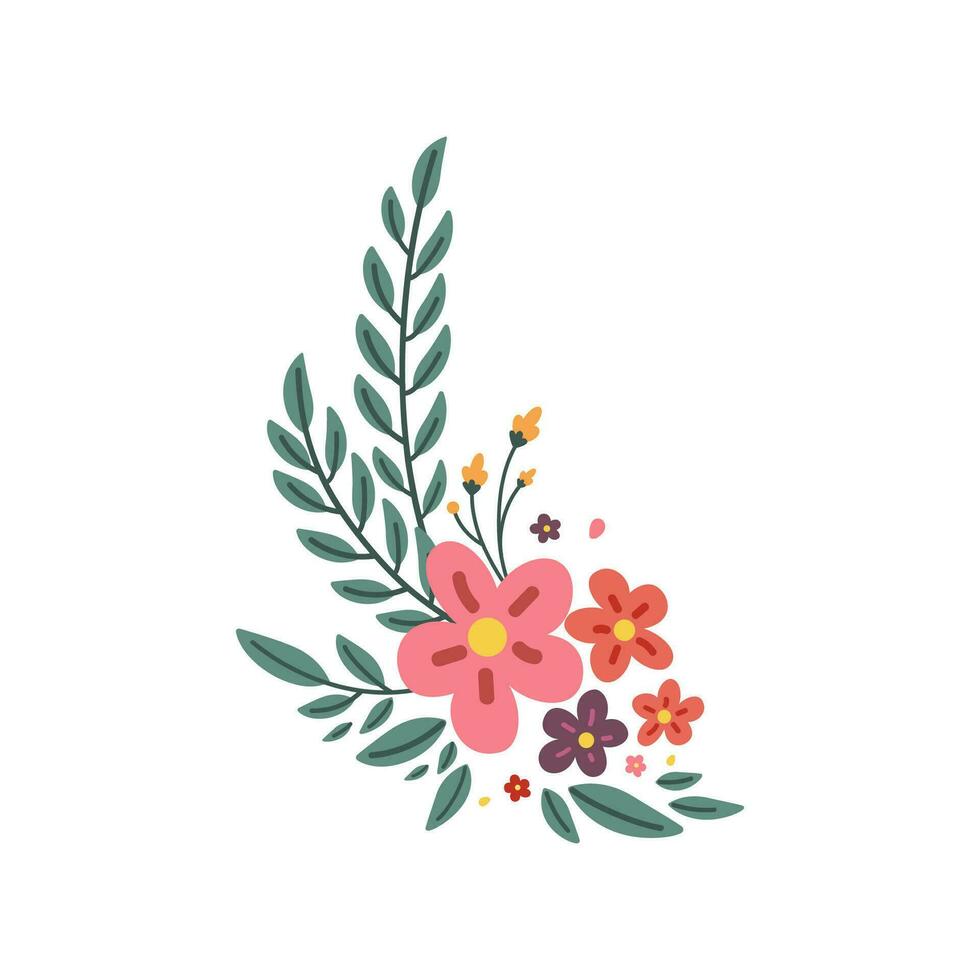 conjunto de hermosa rojo rosado y Violeta flores arreglo con verde hojas aislado vector en blanco antecedentes. vistoso floral elemento para boda, saludo tarjeta diseño o gráfico decoración.