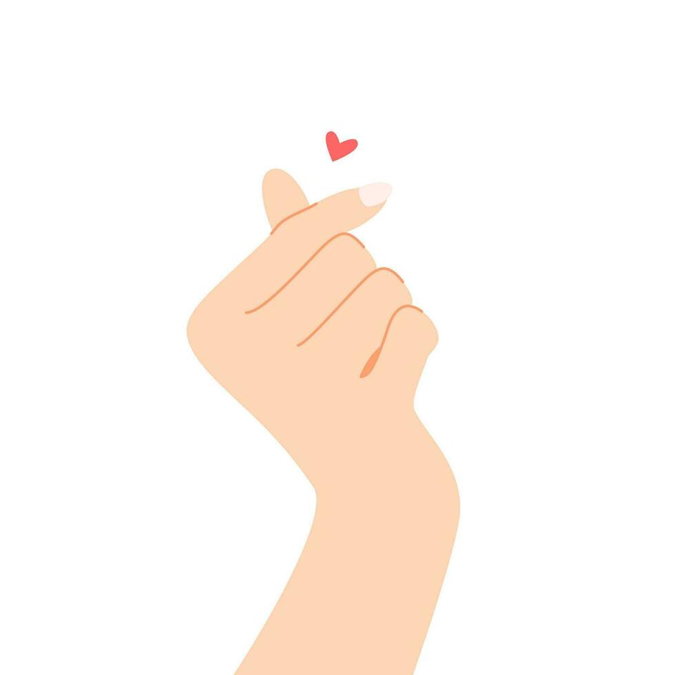 Beautiful hands making a heart shape to express feeling of love cartoon flat vector illustration isolated on white background. Sending romantic feeling with mini heart. Happy Valentine's Day.