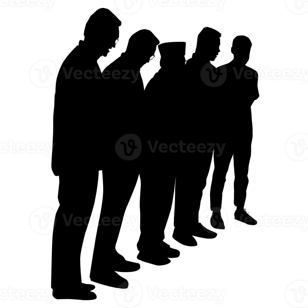 silhouette di un' gruppo di uomini in piedi nel un' linea png