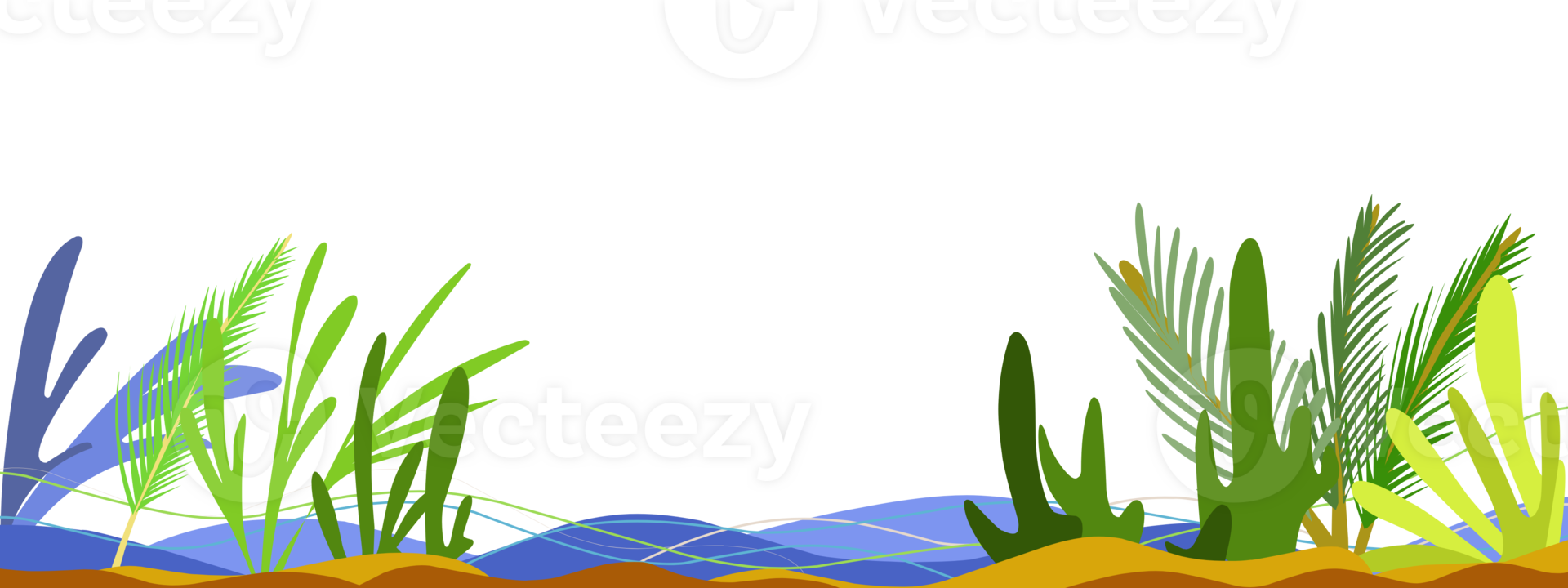 A flat bakcground landscape illustration with a plant theme. Perfect for poster, wallpaper, book cover, website cover png
