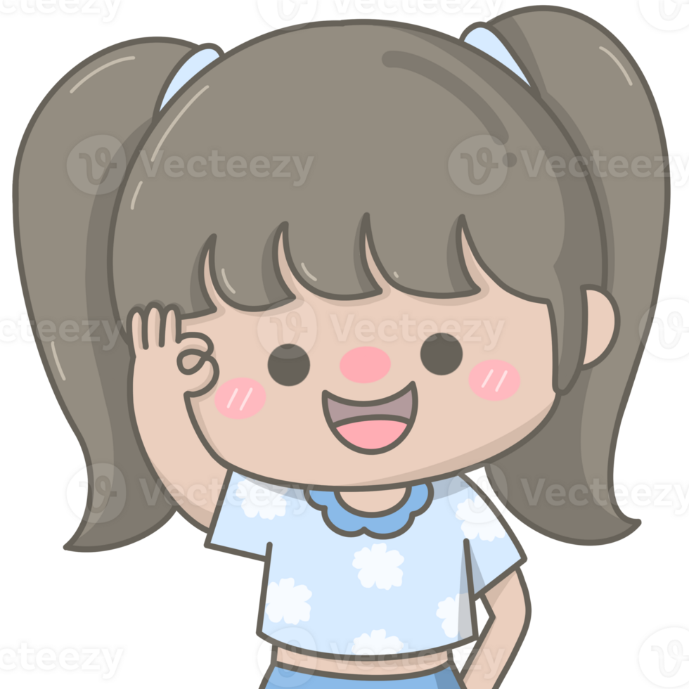 cute little pastel long hair girl hand gesture sign okay png