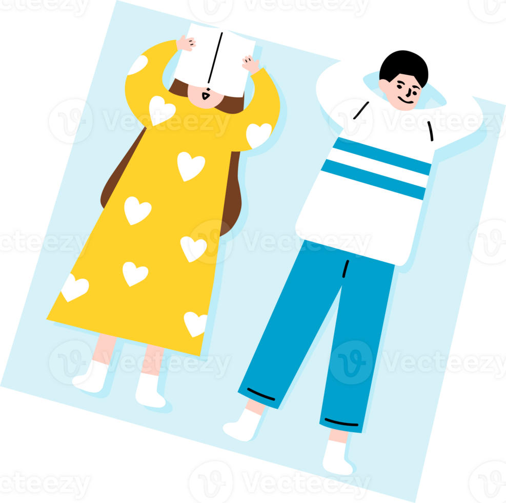 couple lay on the picnic mat png