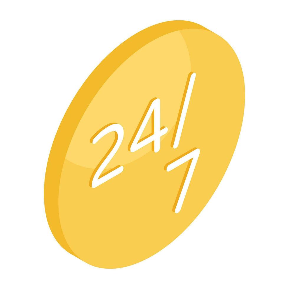 Trendy design icon of 24 7hr service vector
