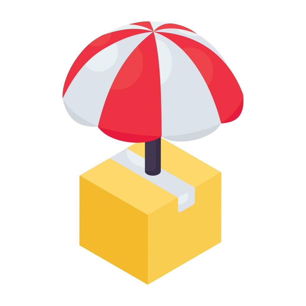 Box under umbrella, icon of parcel insurance vector
