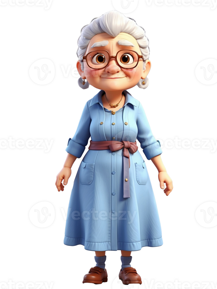 AI generated Grandmother cartoon 3d illustration character transparent background. png