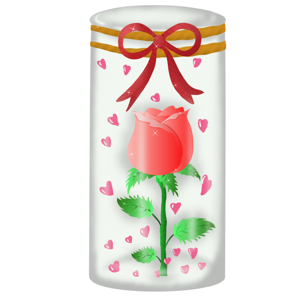a rose in a glass jar with hearts on it png