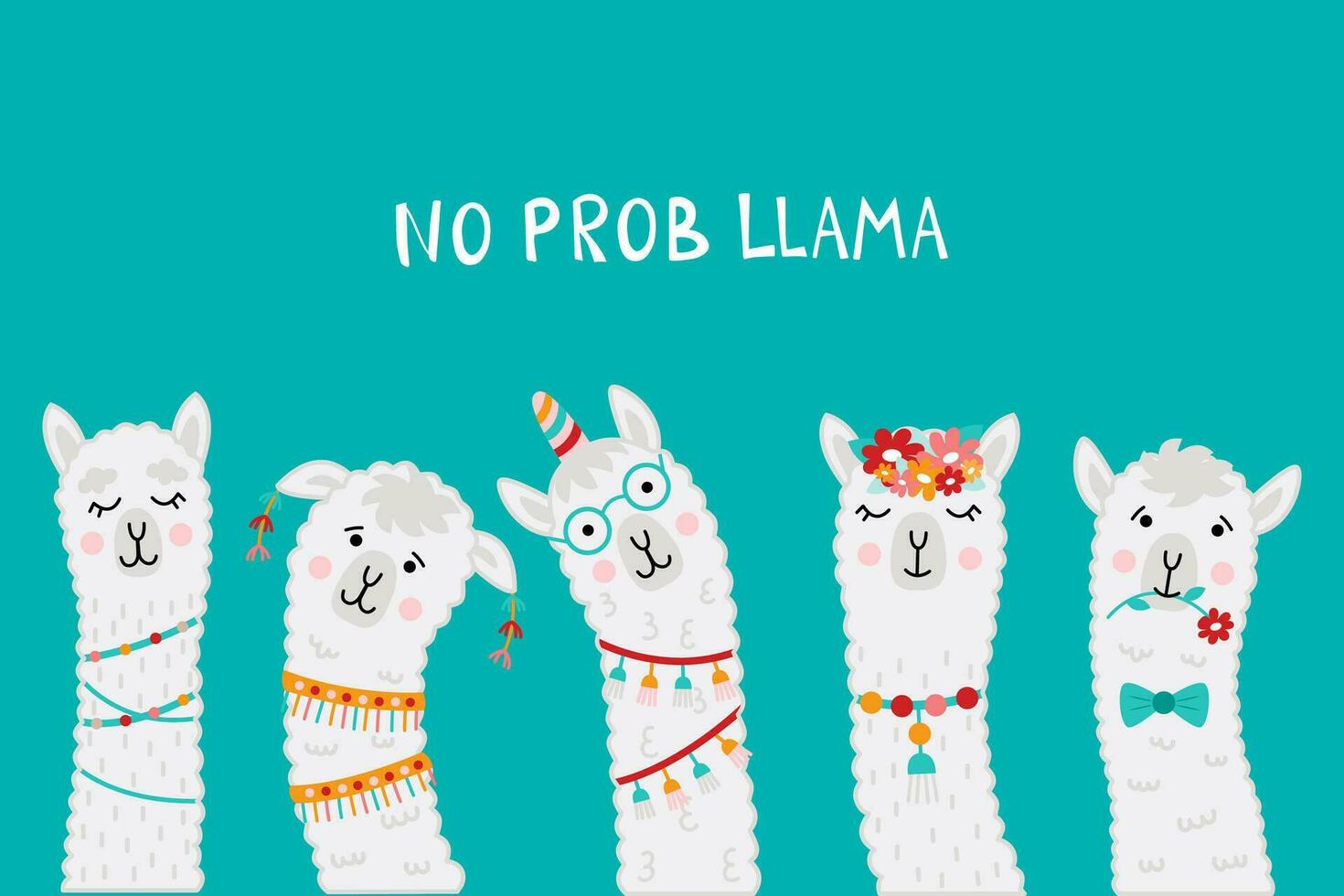 linda llama caras con No problema llama motivacional cita. vector