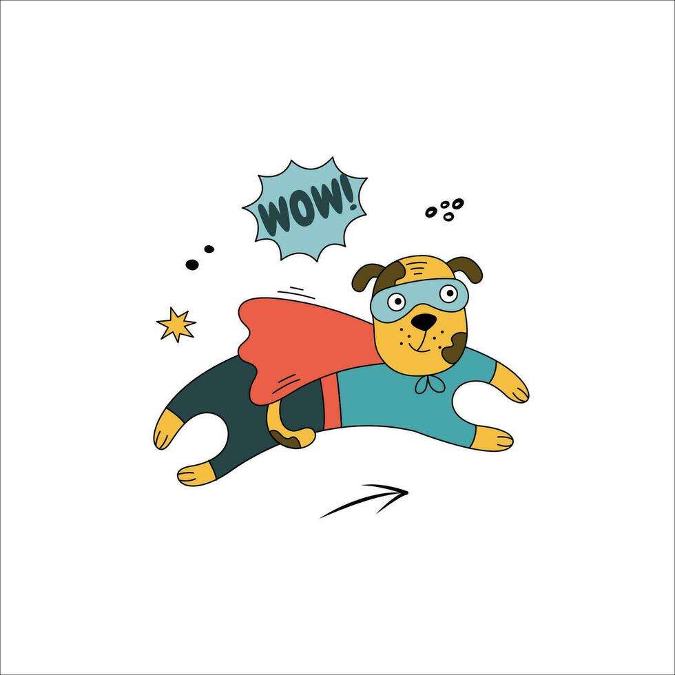 Hand-drawn dog in a comic costume. vector