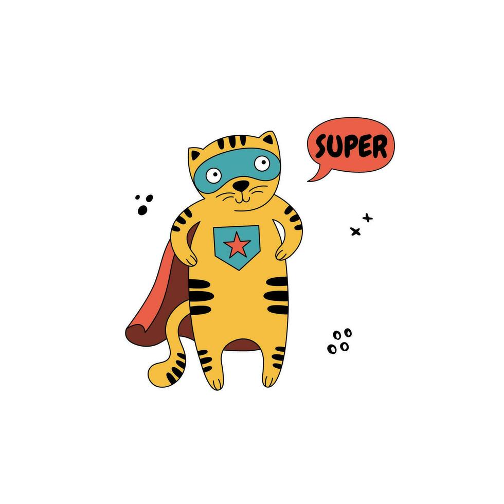 Superhero cat in comic costume. vector