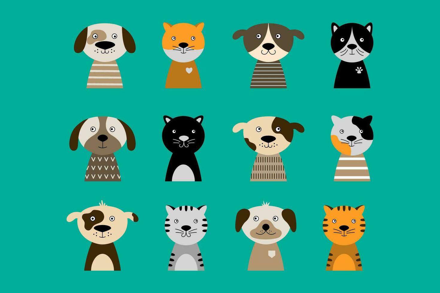 Set of 12 cats and dogs vector