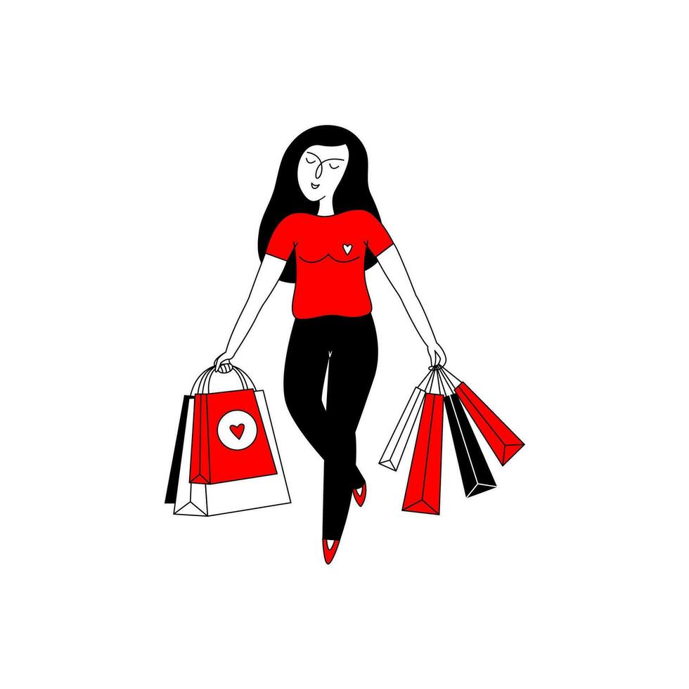 mujer caminando con compras pantalones vector