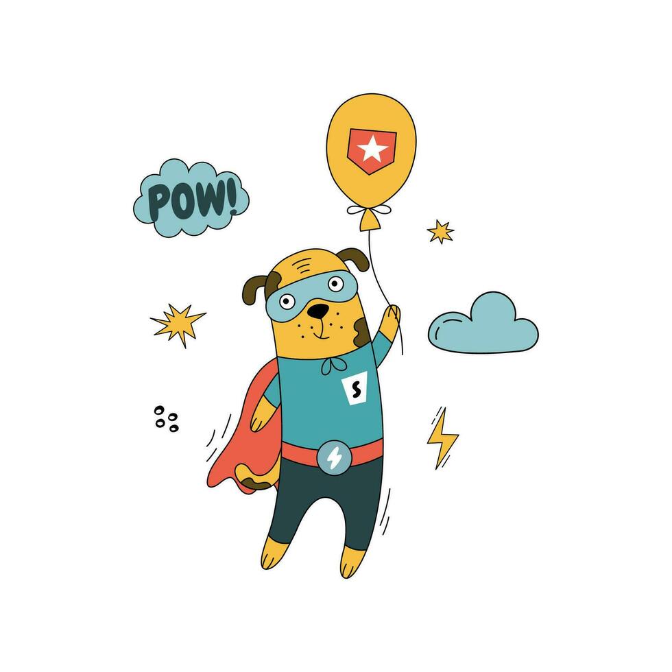 Hand-drawn dog in comic  costume. vector