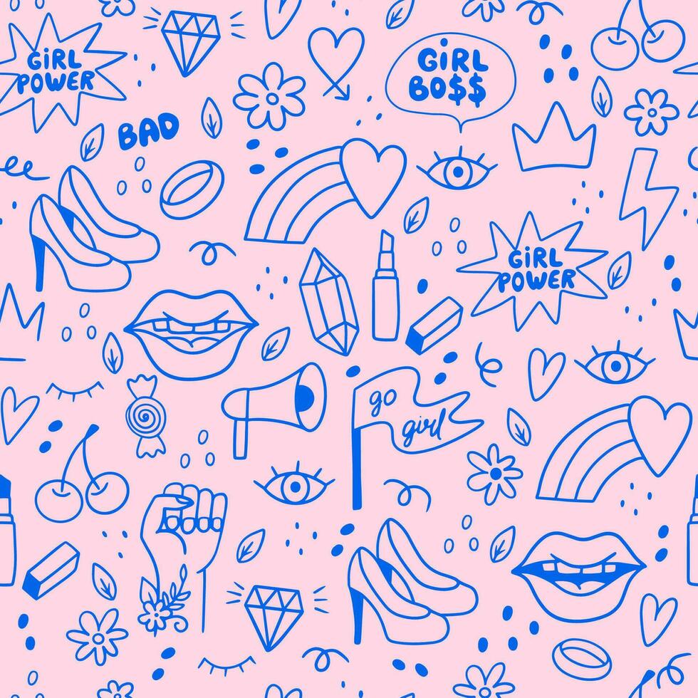 Girl Power seamless pattern. vector