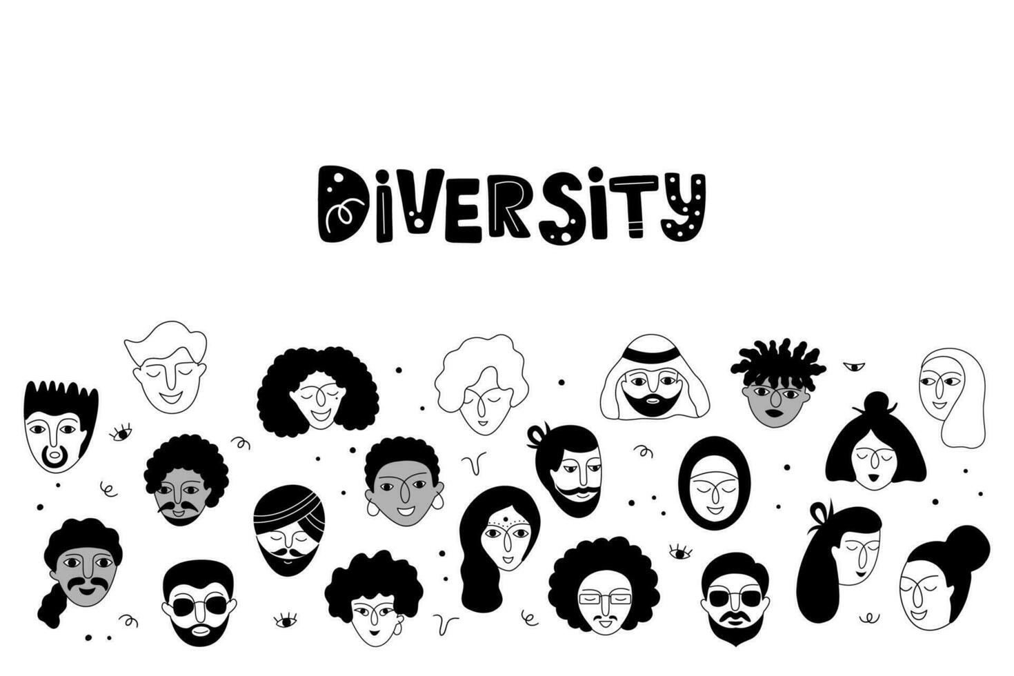 Vector  illustration with people fases on a white background.Social diversity.