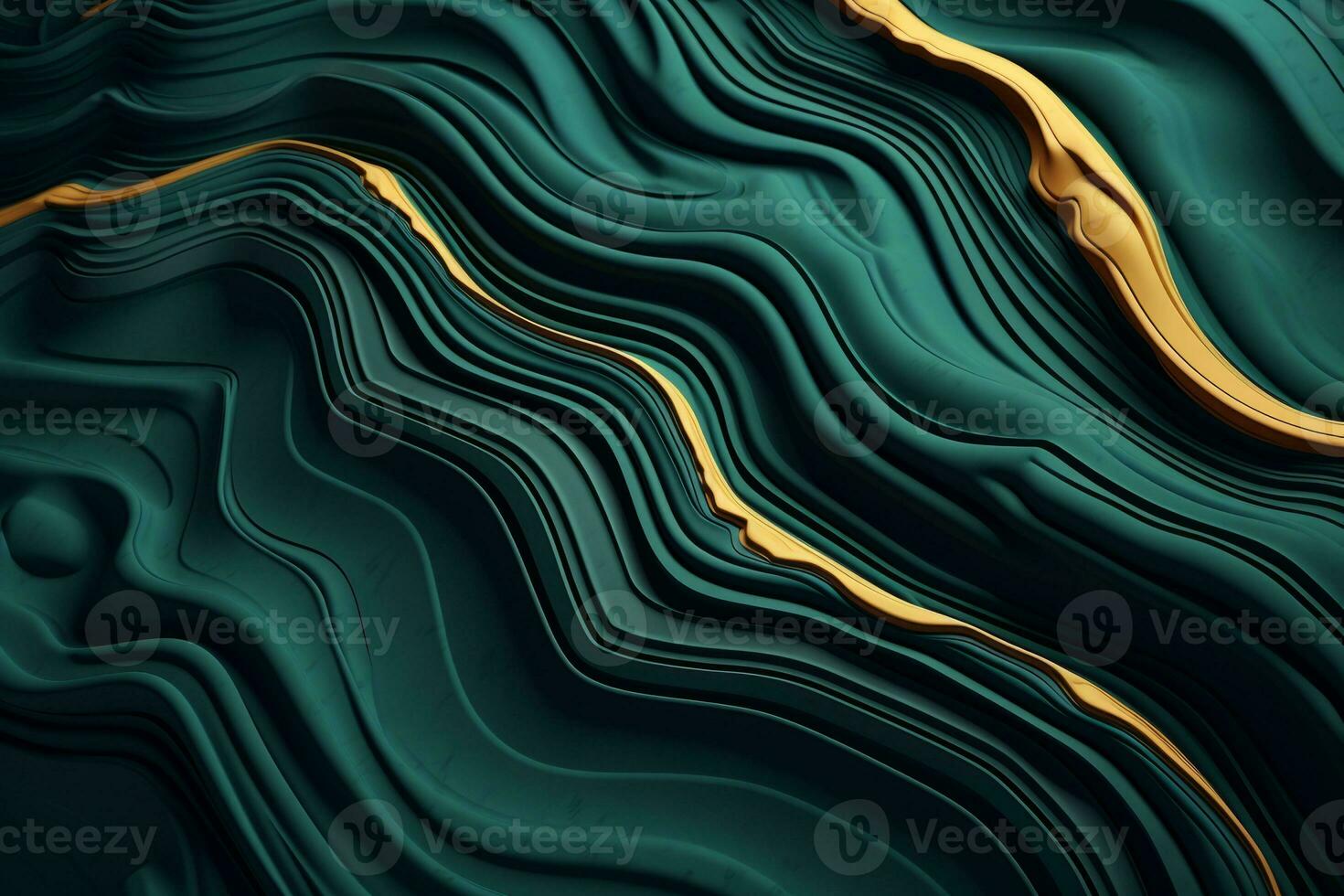 AI generated Abstract Emerald Waves with Golden Accents Art Background photo