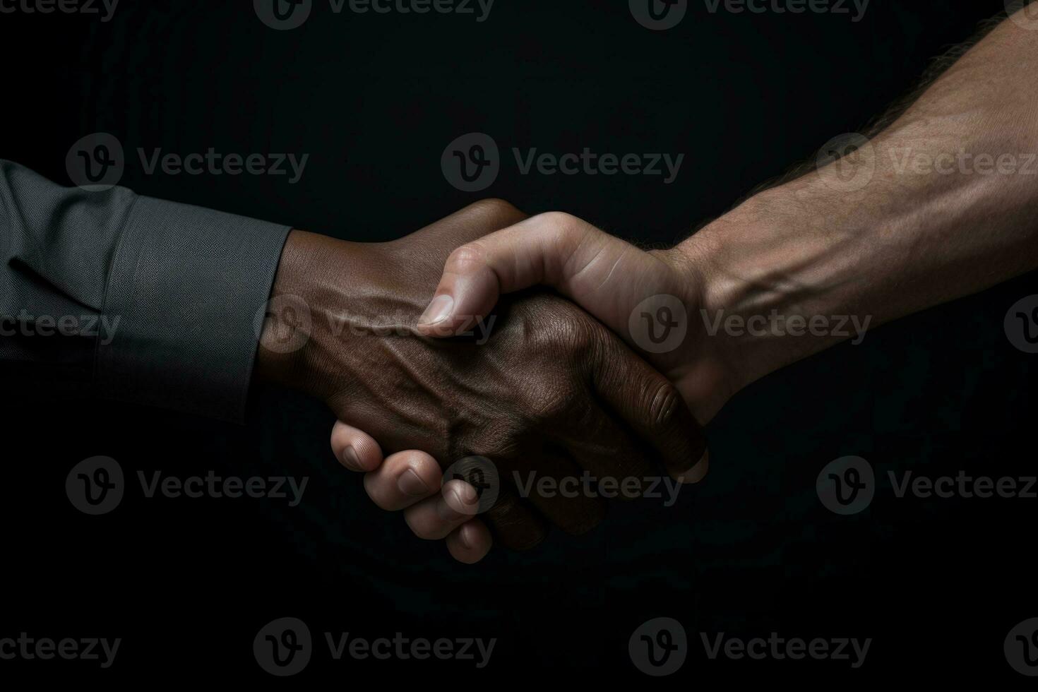 AI generated Handshake Uniting Diverse Individuals Against Dark Background photo