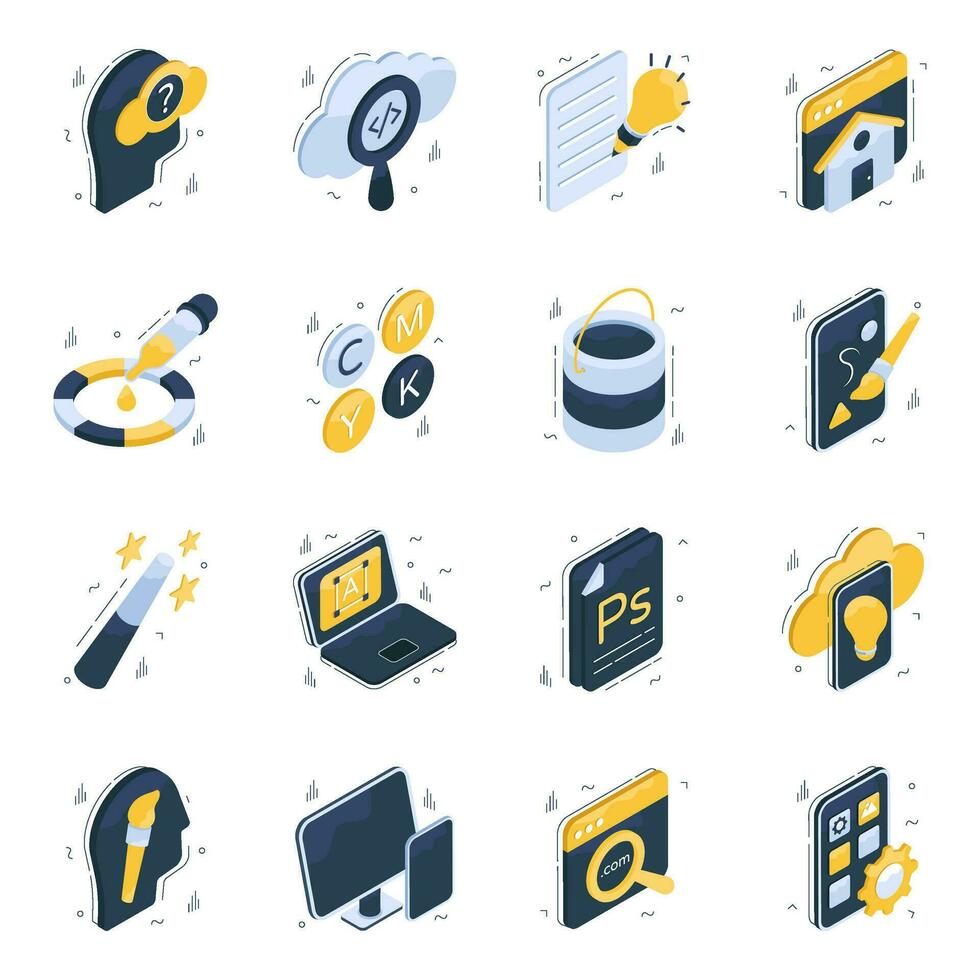 Pack of Graphic Designing Isometric Icons vector