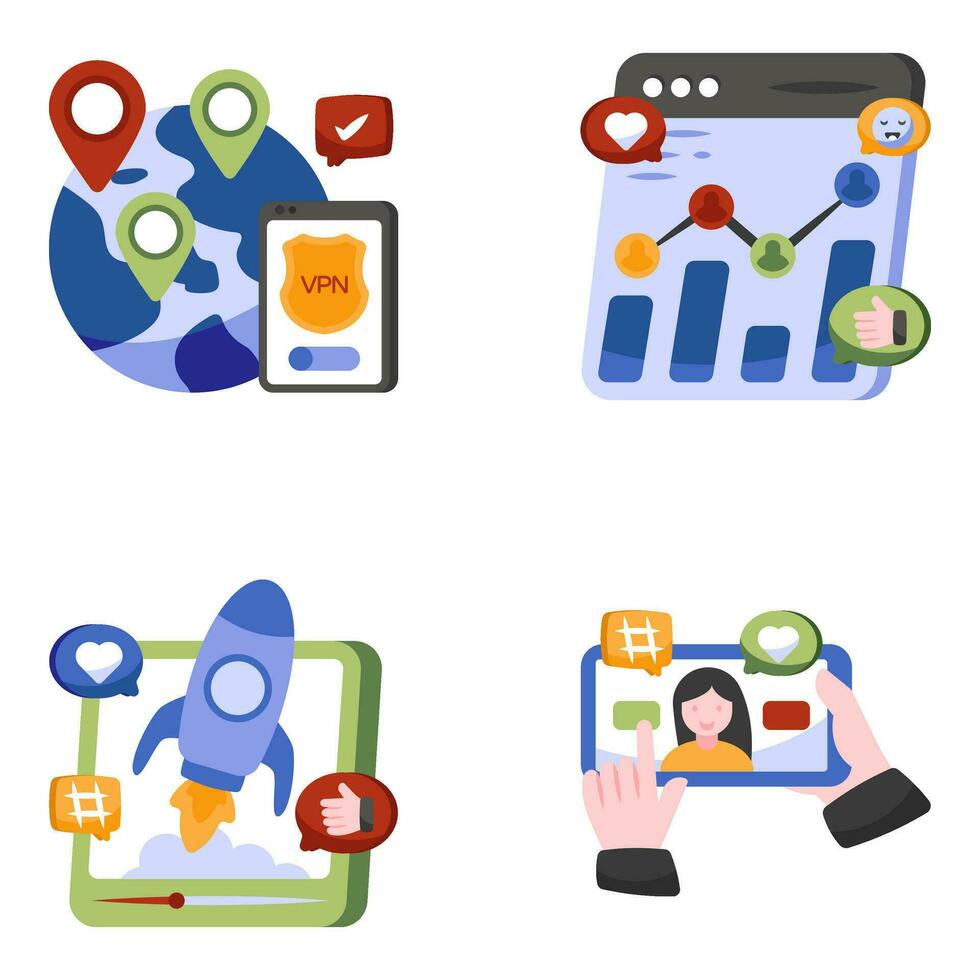 Pack of Social Media and Promotion Flat Icons vector