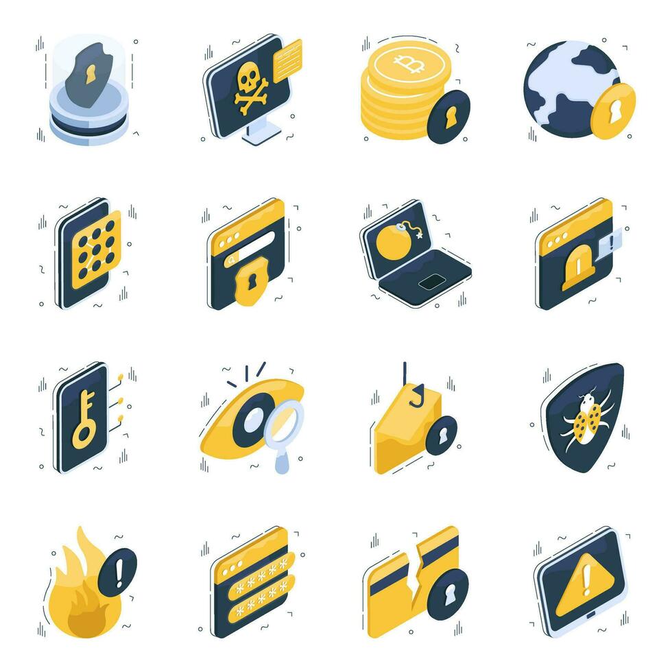 Pack of Safety Isometric Icons vector