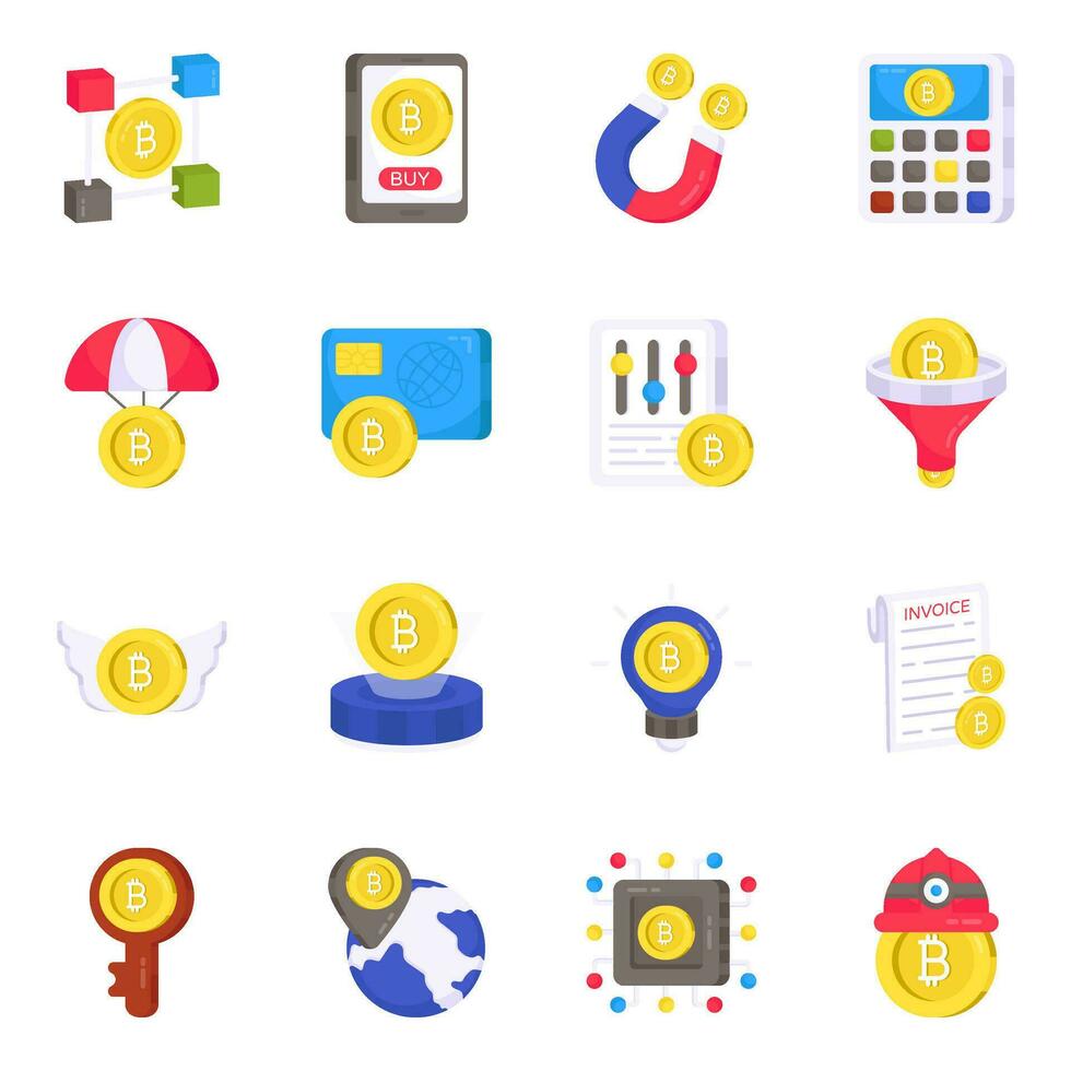 Pack of Bitcoin Flat Icons vector