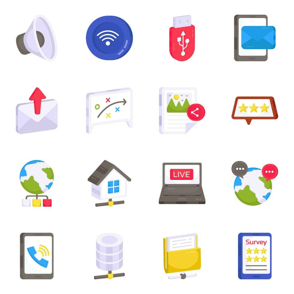 Pack of Broadband Network Flat Icons vector