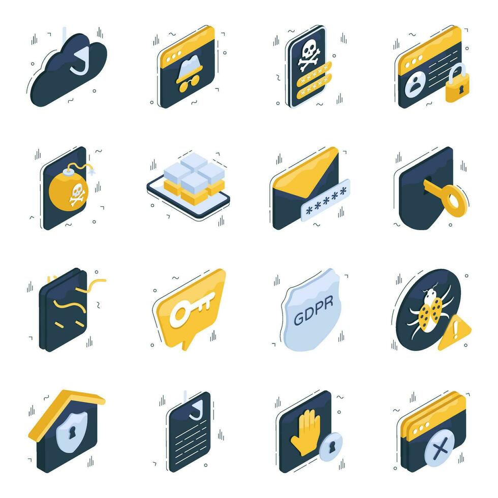 Pack of Cyber Security Isometric Icons vector